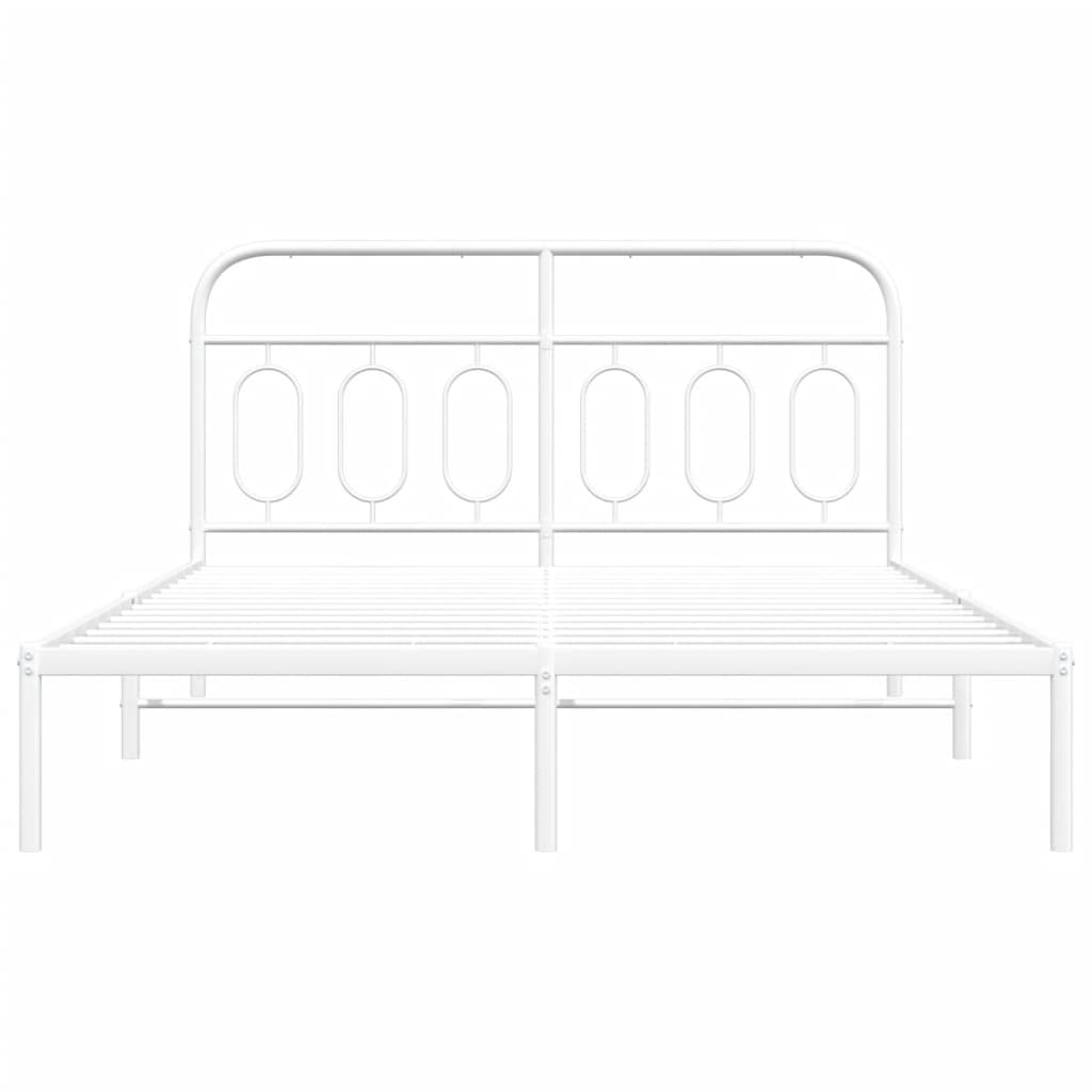 Bed frame with headboard metal white 150x200 cm