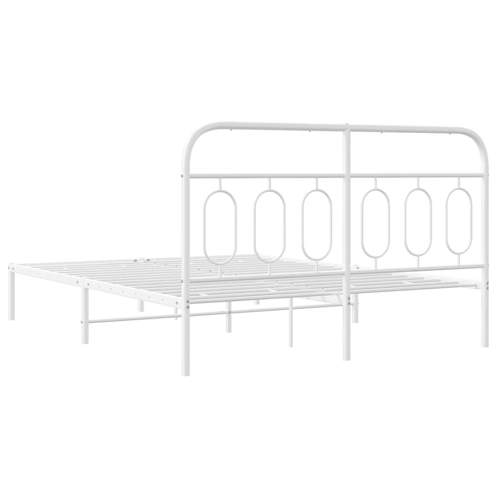 Bed frame with headboard metal white 150x200 cm