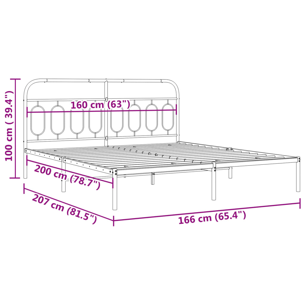 Bettgestell mit Kopfteil Metall Weiß 160x200 cm