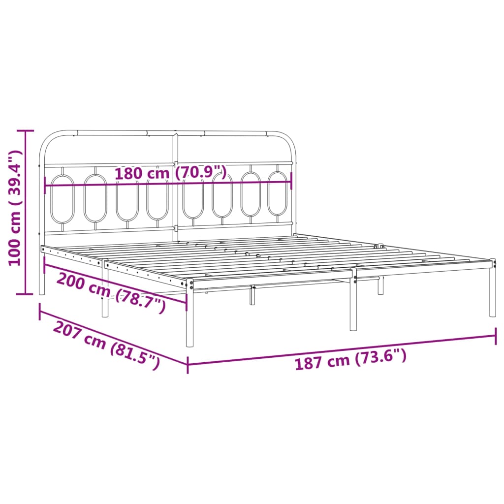 Bed frame with headboard metal white 180x200 cm