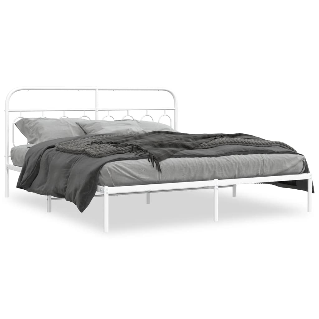 Bed frame with headboard metal white 183x213 cm