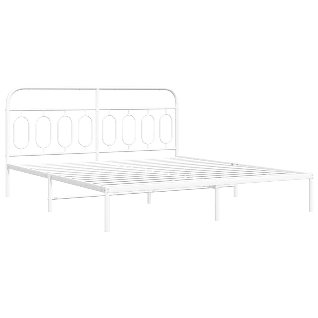 Bed frame with headboard metal white 183x213 cm