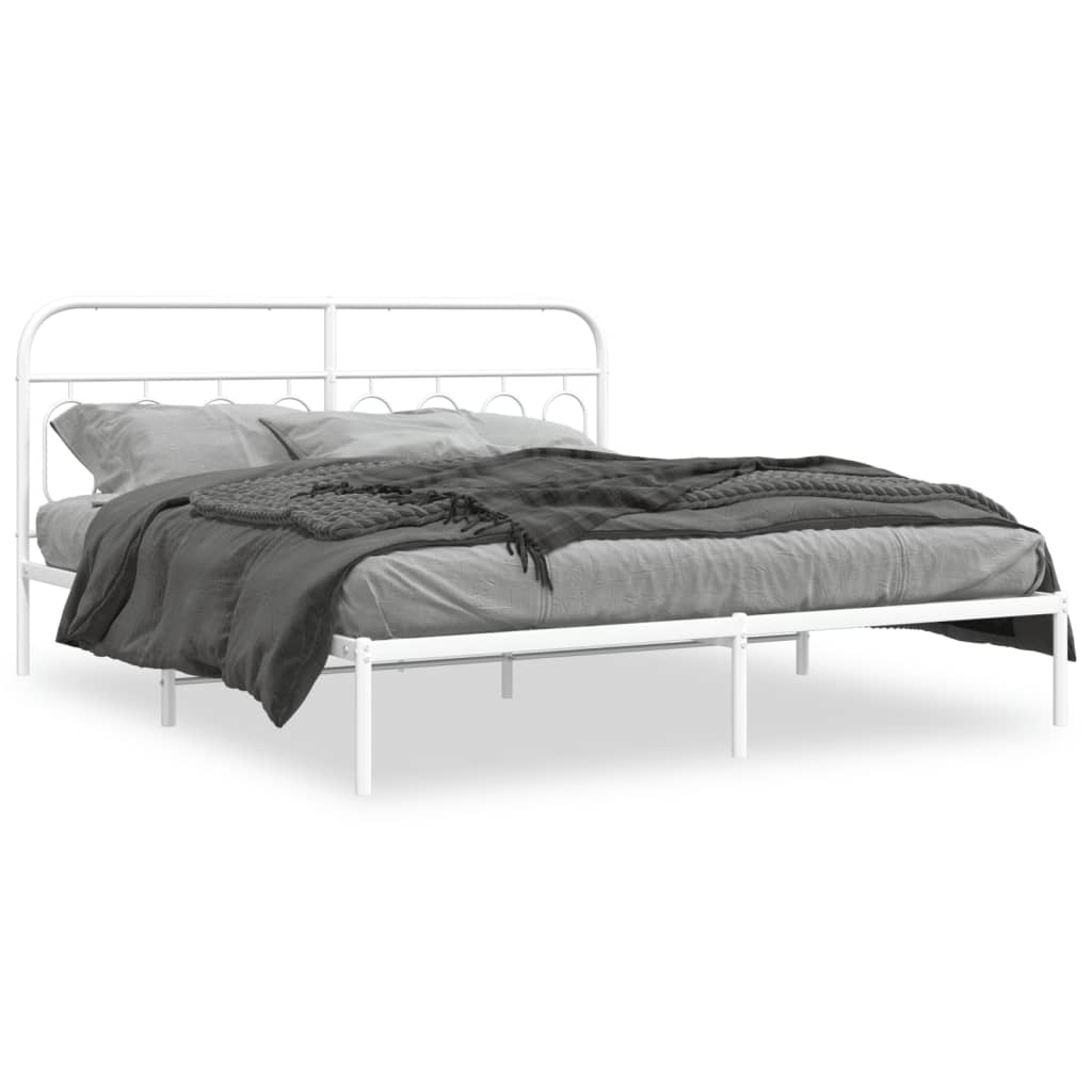 Bed frame with headboard metal white 193x203 cm