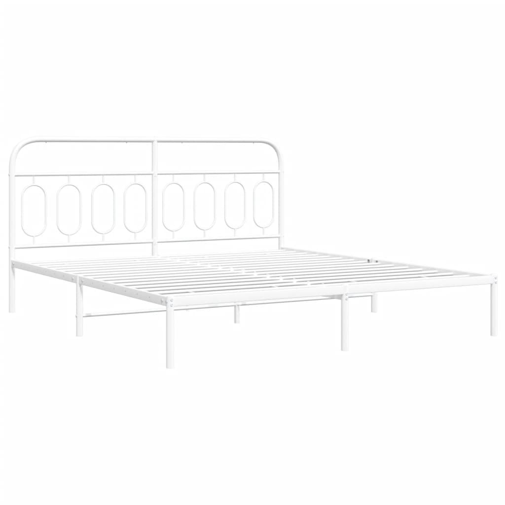 Bed frame with headboard metal white 193x203 cm