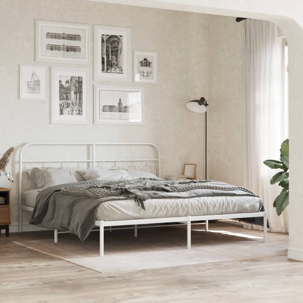 Bed frame with headboard metal white 193x203 cm