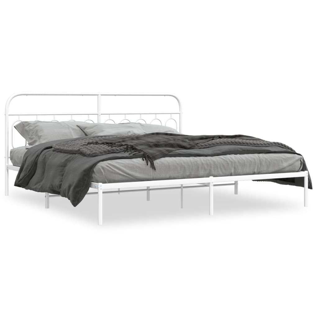 Bed frame with headboard metal white 200x200 cm