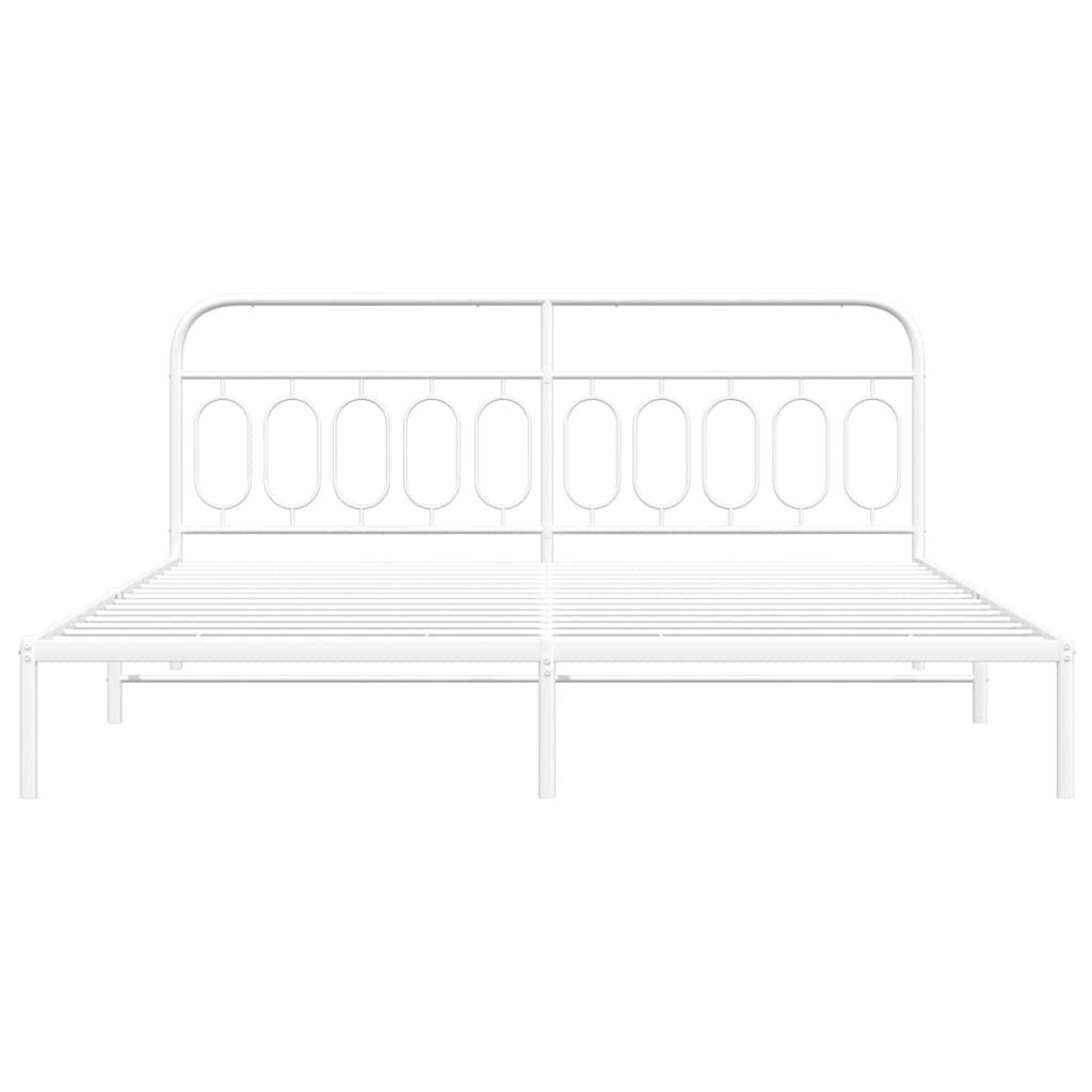 Bed frame with headboard metal white 200x200 cm