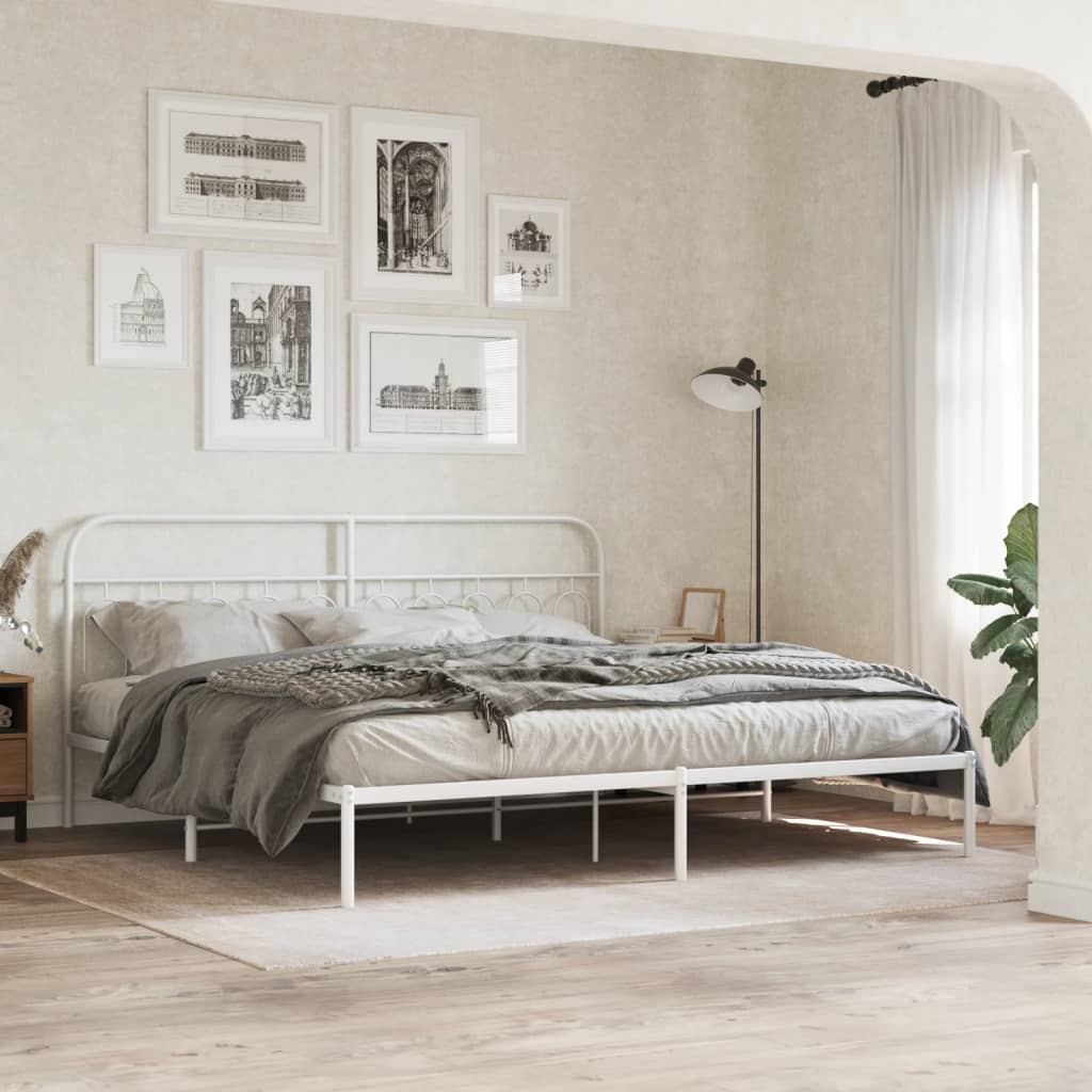 Bed frame with headboard metal white 200x200 cm