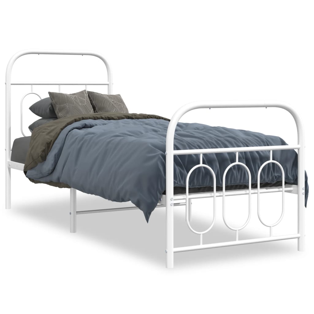 Bed frame with head and footboard metal white 75x190 cm