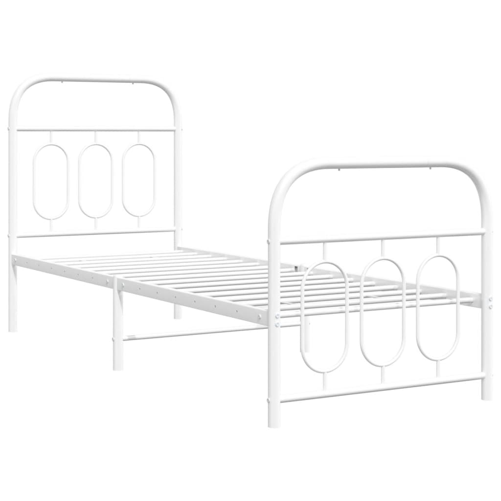 Bed frame with head and footboard metal white 75x190 cm