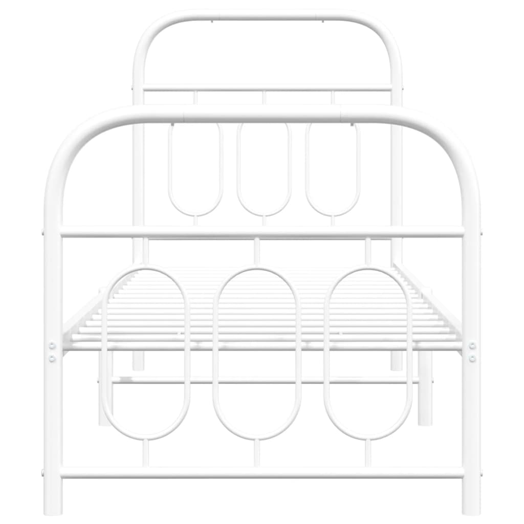 Bed frame with head and footboard metal white 75x190 cm