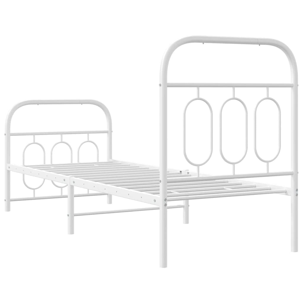 Bed frame with head and footboard metal white 75x190 cm