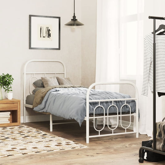 Bed frame with head and footboard metal white 75x190 cm