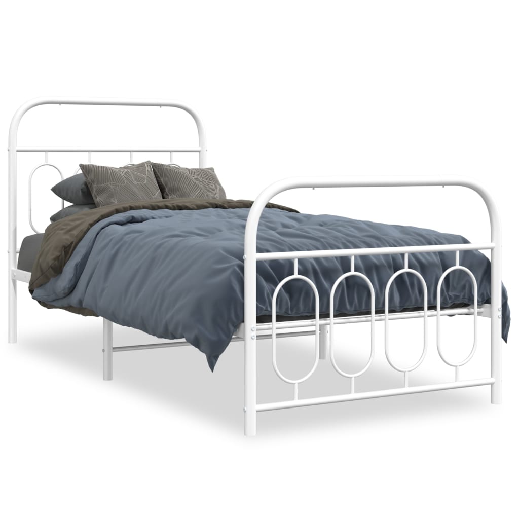 Bed frame with head and footboard metal white 80x200 cm