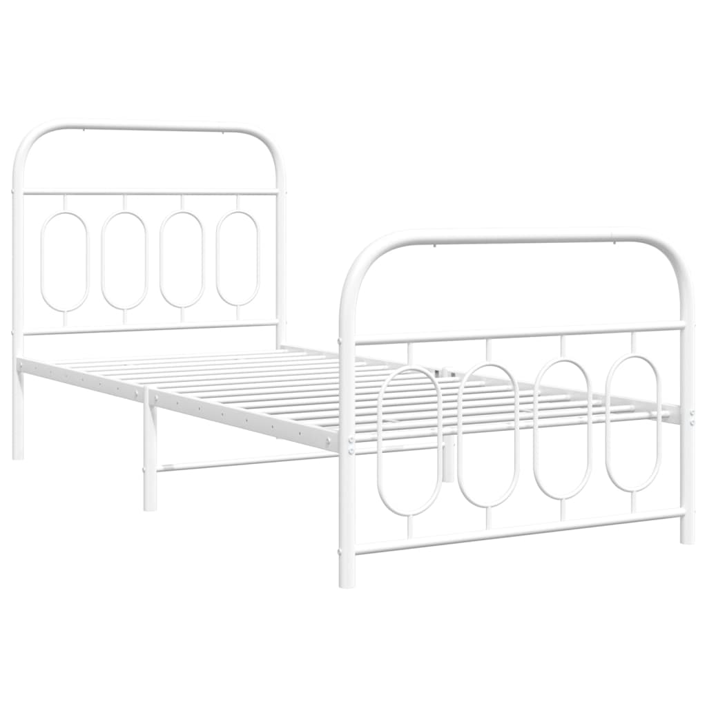 Bed frame with head and footboard metal white 80x200 cm