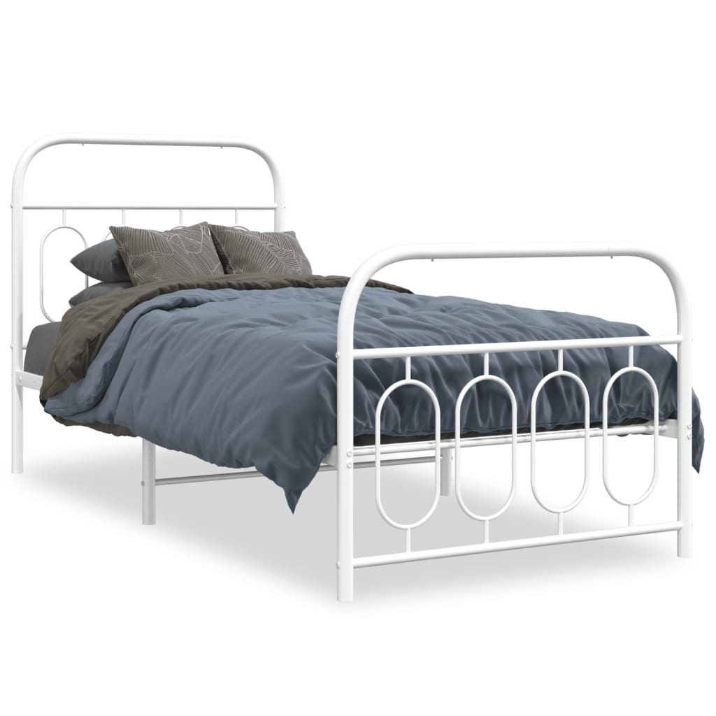 Bed frame with head and footboard metal white 90x190 cm