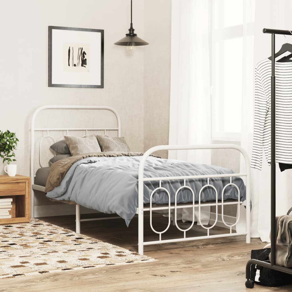 Bed frame with head and footboard metal white 90x190 cm