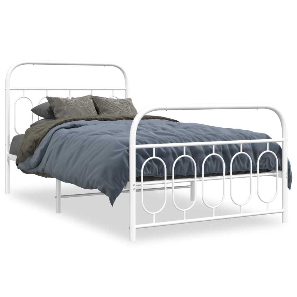Bed frame with head and footboard metal white 100x190 cm