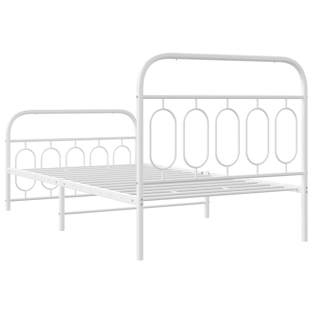 Bed frame with head and footboard metal white 100x190 cm
