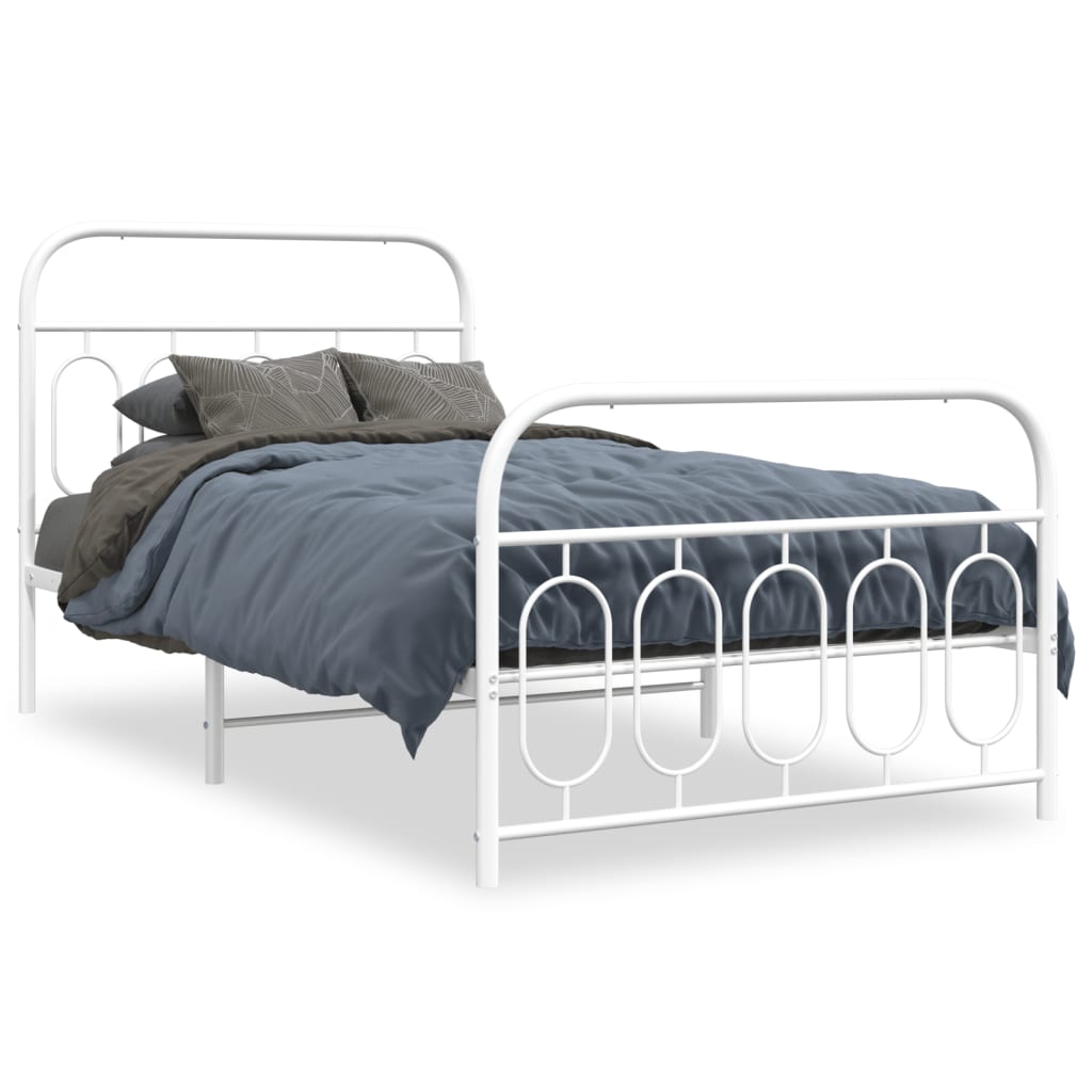 Bed frame with head and footboard metal white 107x203 cm