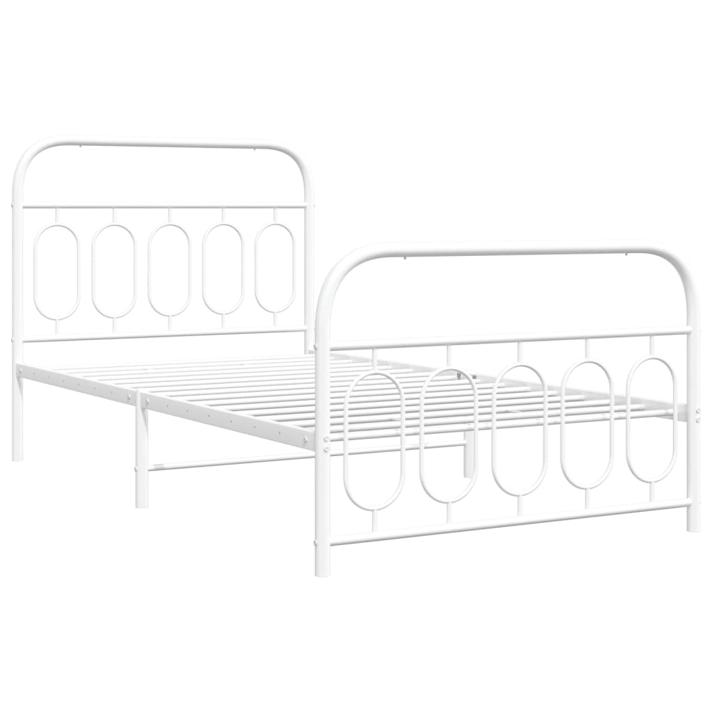 Bed frame with head and footboard metal white 107x203 cm