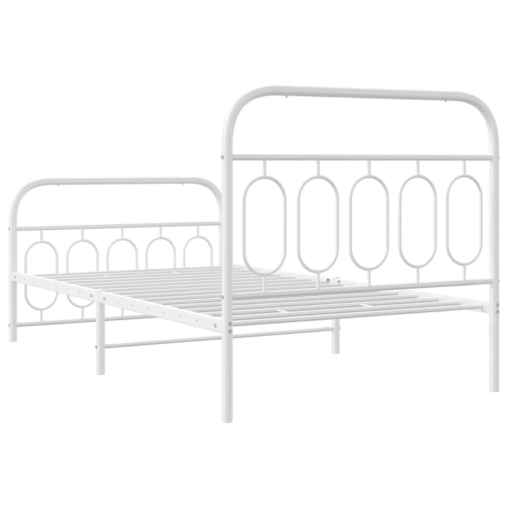 Bed frame with head and footboard metal white 107x203 cm