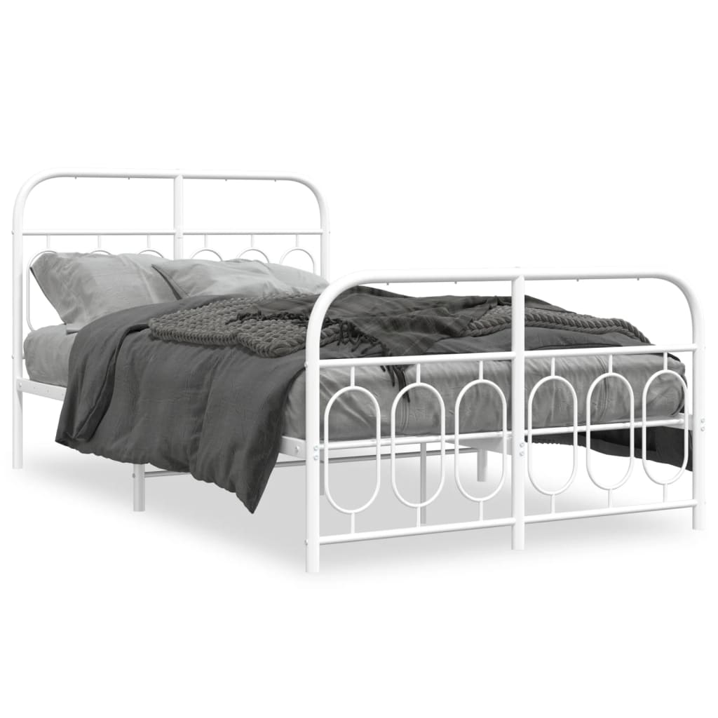 Bed frame with head and footboard metal white 120x190 cm