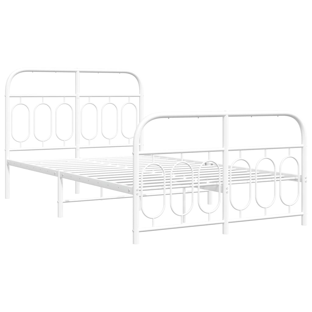 Bed frame with head and footboard metal white 120x190 cm