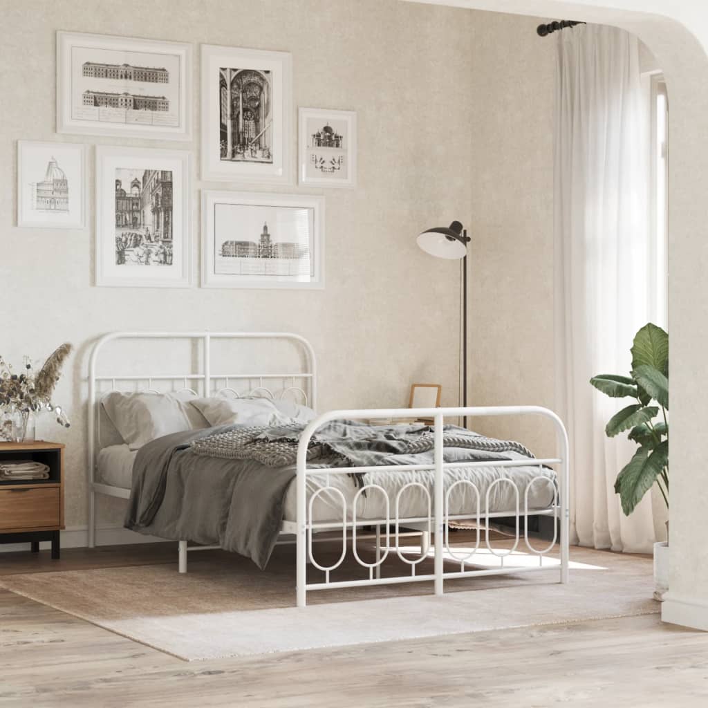 Bed frame with head and footboard metal white 120x190 cm