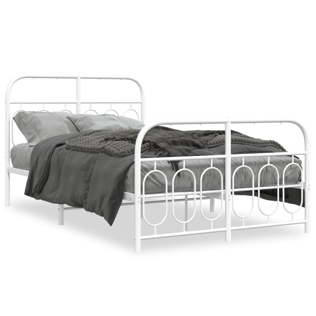 Bed frame with head and footboard metal white 120x200 cm