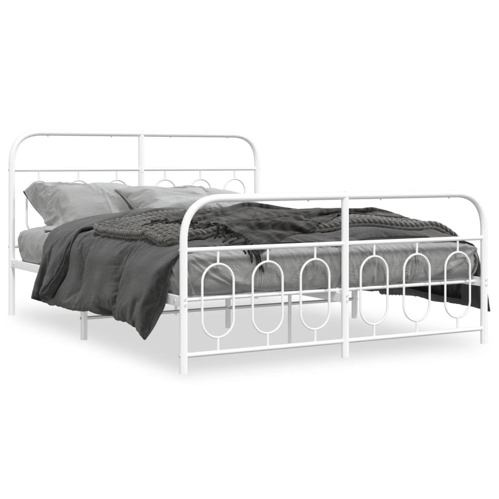 Bed frame with head and footboard metal white 135x190 cm