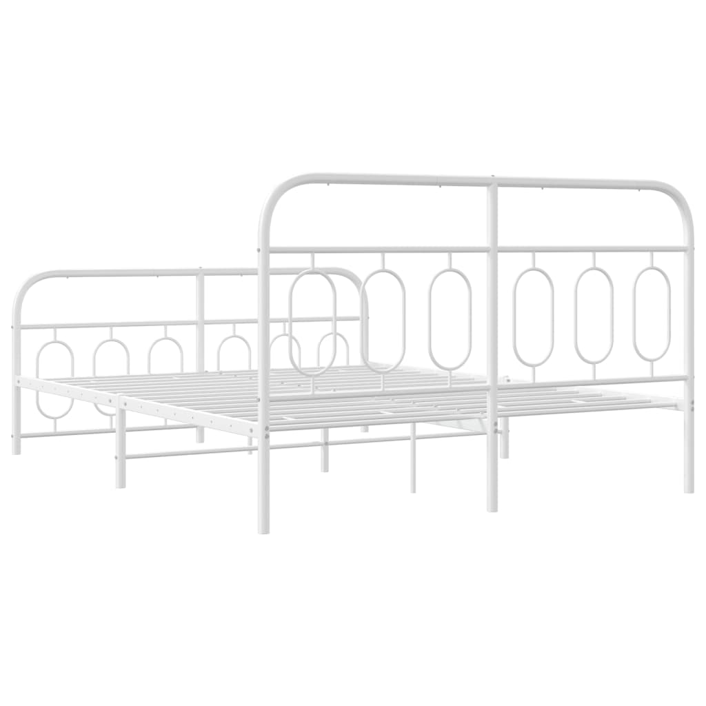 Bed frame with head and footboard metal white 135x190 cm