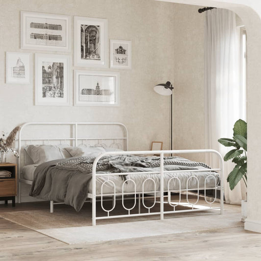 Bed frame with head and footboard metal white 135x190 cm