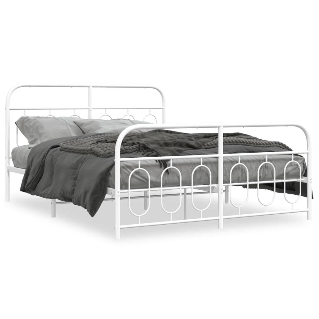 Bed frame with head and footboard metal white 140x190 cm