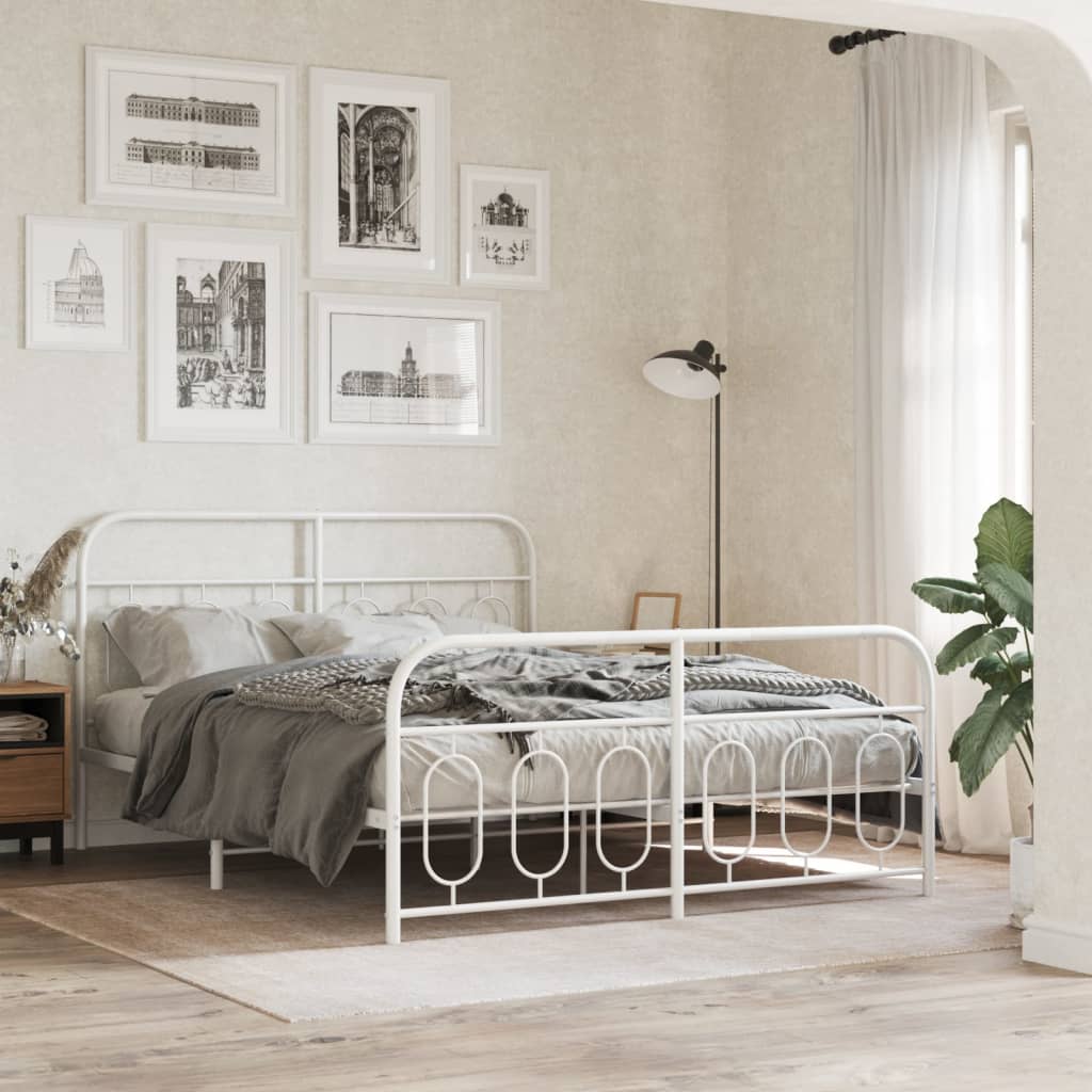 Bed frame with head and footboard metal white 140x190 cm