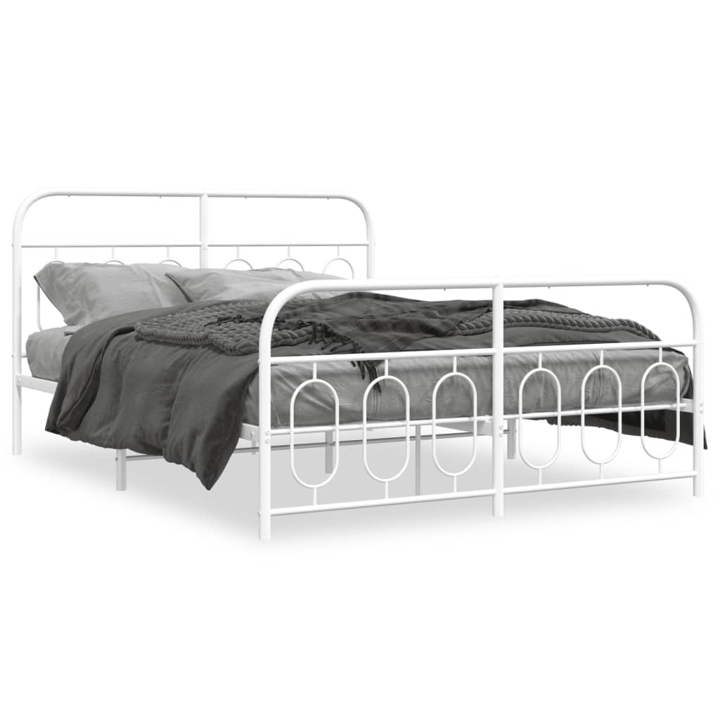 Bed frame with head and footboard metal white 150x200 cm