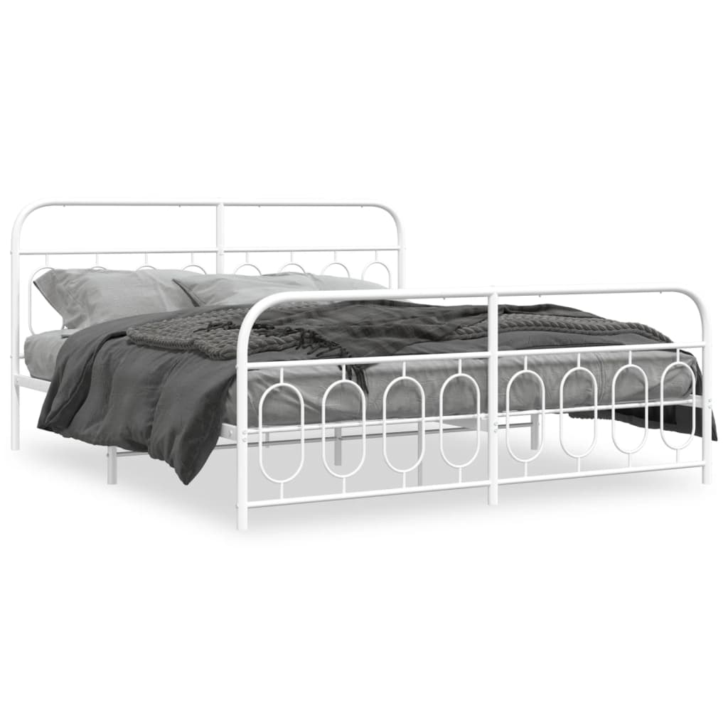 Bed frame with head and footboard metal white 180x200 cm