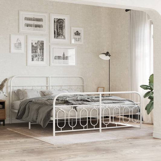 Bed frame with head and footboard metal white 180x200 cm