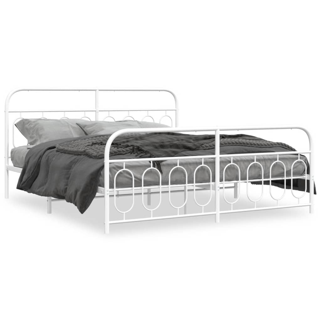 Bed frame with head and footboard metal white 183x213 cm