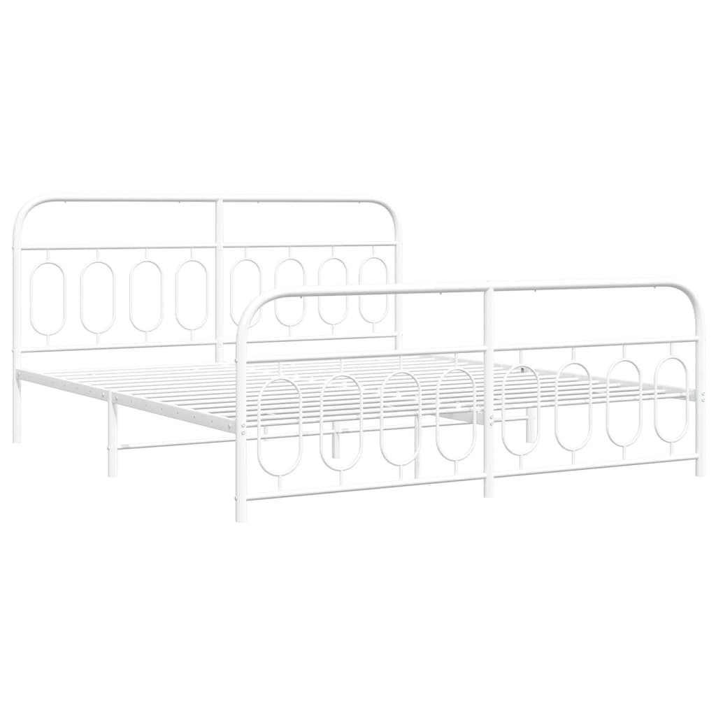 Bed frame with head and footboard metal white 183x213 cm