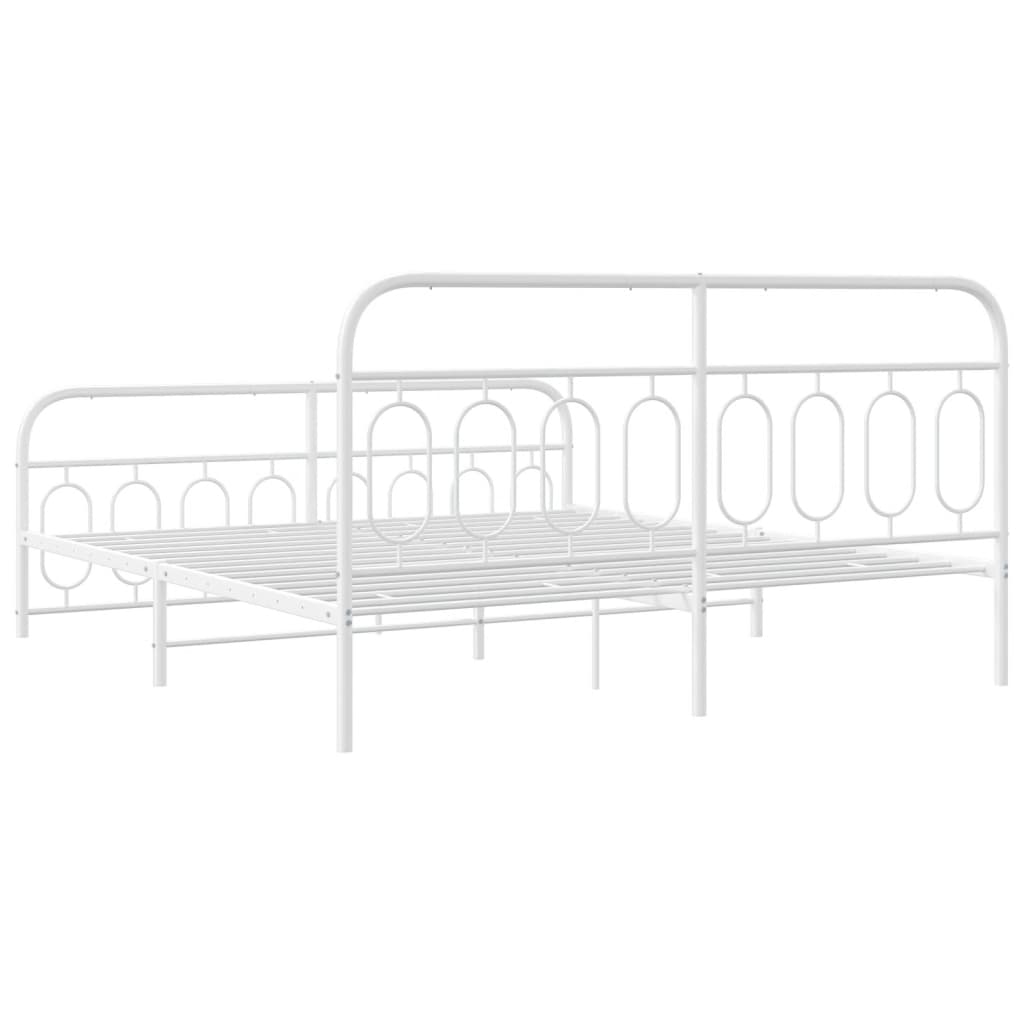 Bed frame with head and footboard metal white 183x213 cm