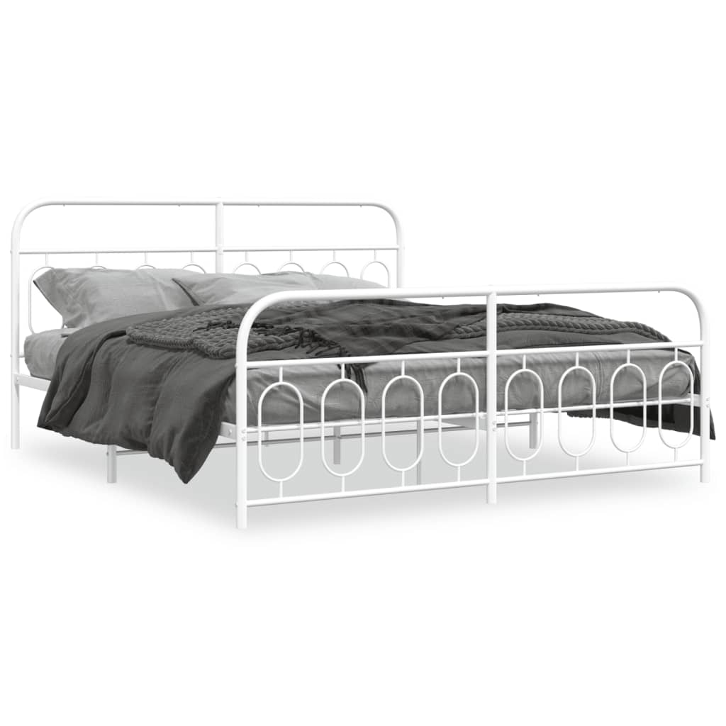 Bed frame with head and footboard metal white 193x203 cm
