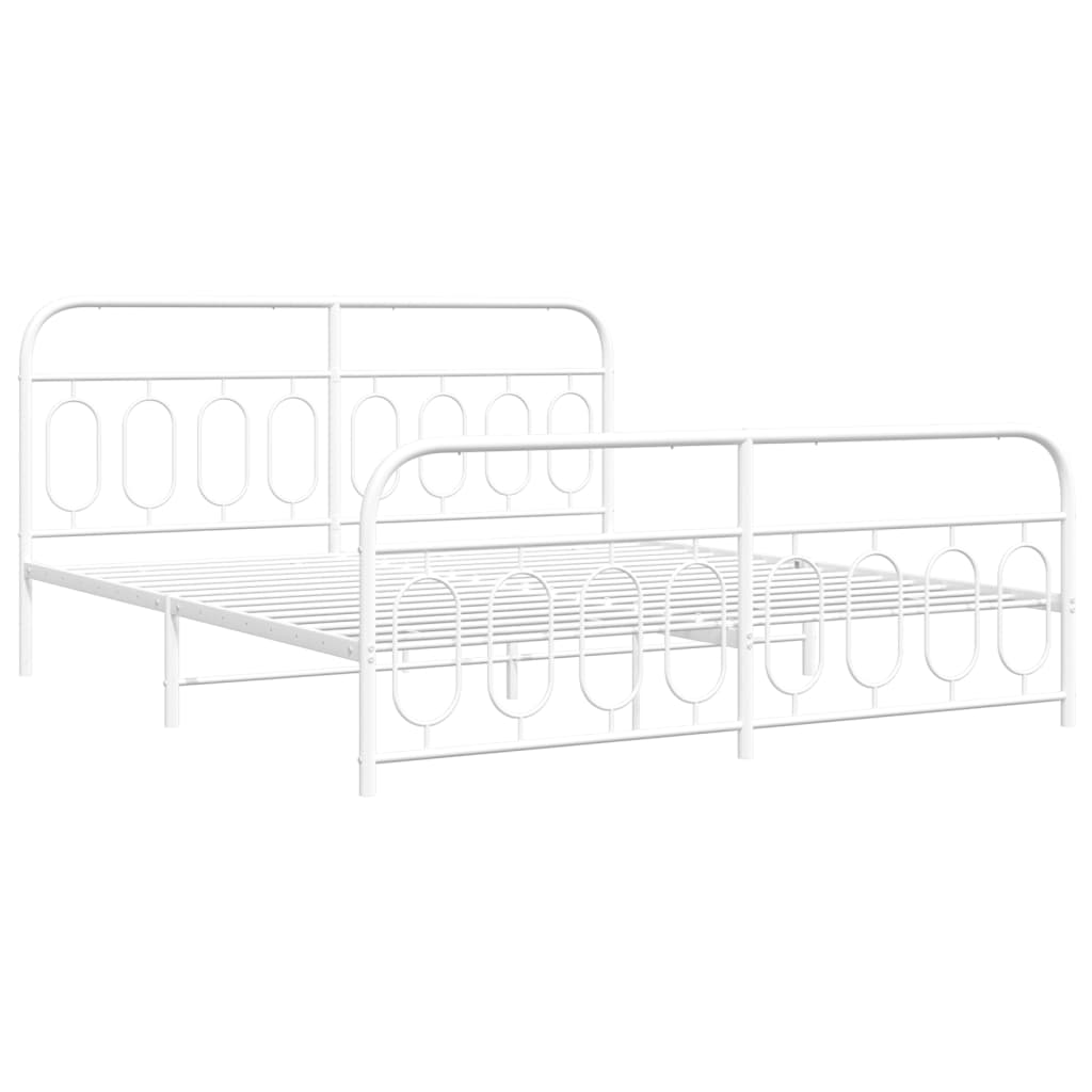 Bed frame with head and footboard metal white 193x203 cm