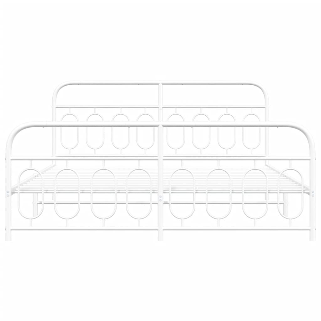 Bed frame with head and footboard metal white 193x203 cm