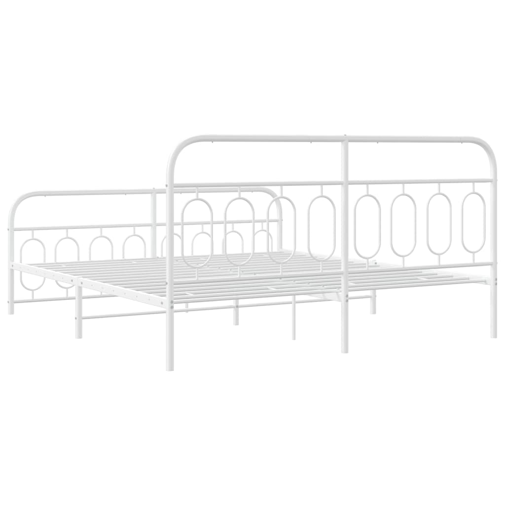 Bed frame with head and footboard metal white 193x203 cm