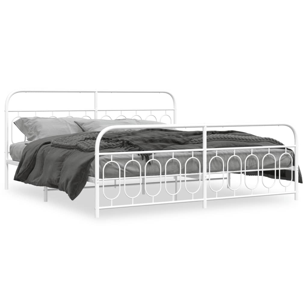 Bed frame with head and footboard metal white 200x200 cm