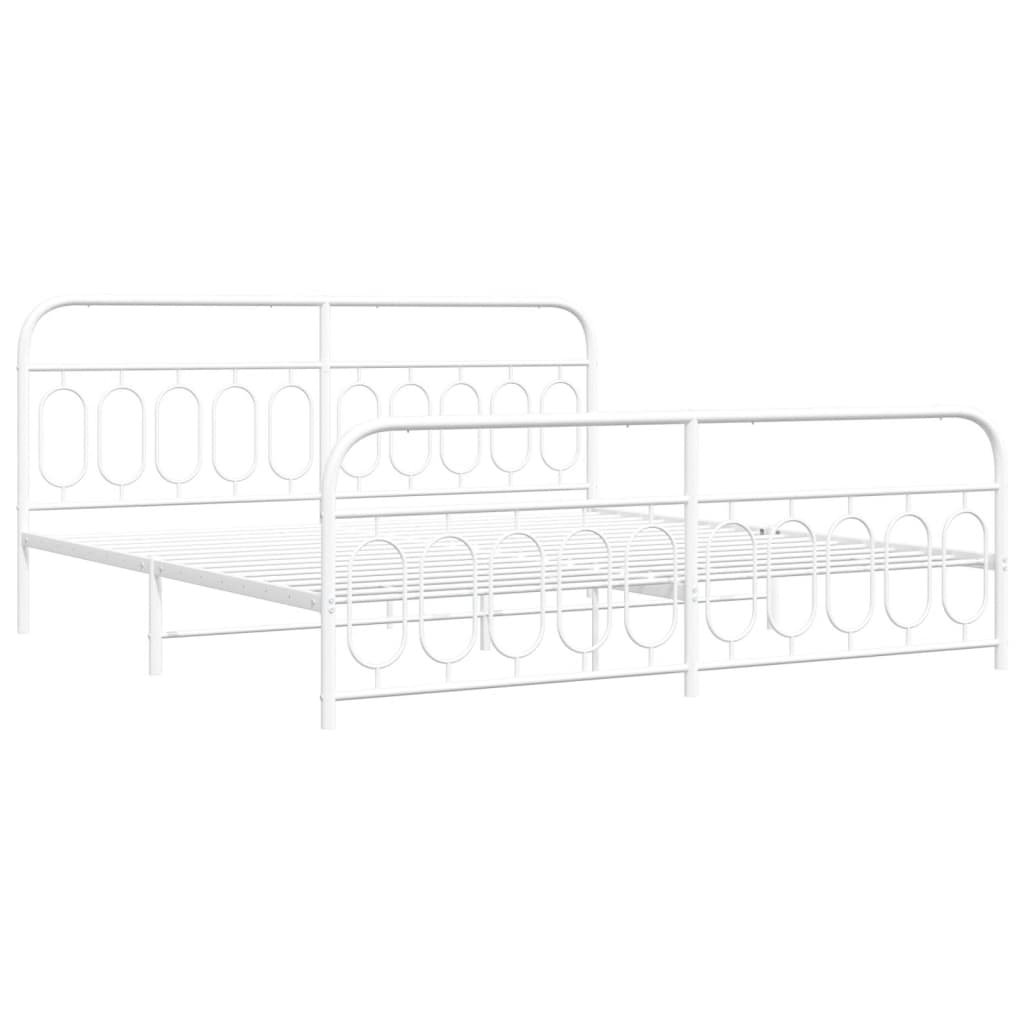 Bed frame with head and footboard metal white 200x200 cm