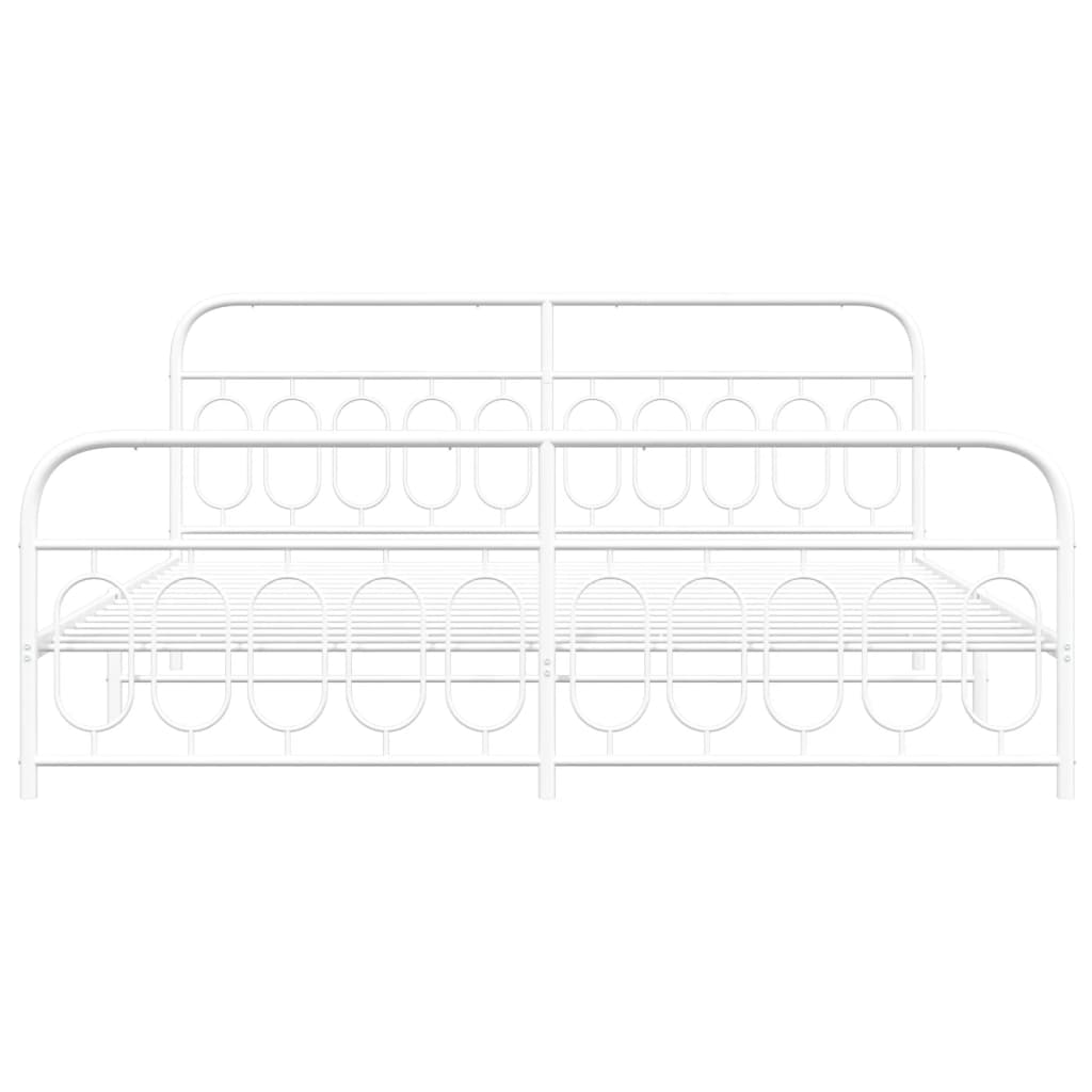 Bed frame with head and footboard metal white 200x200 cm