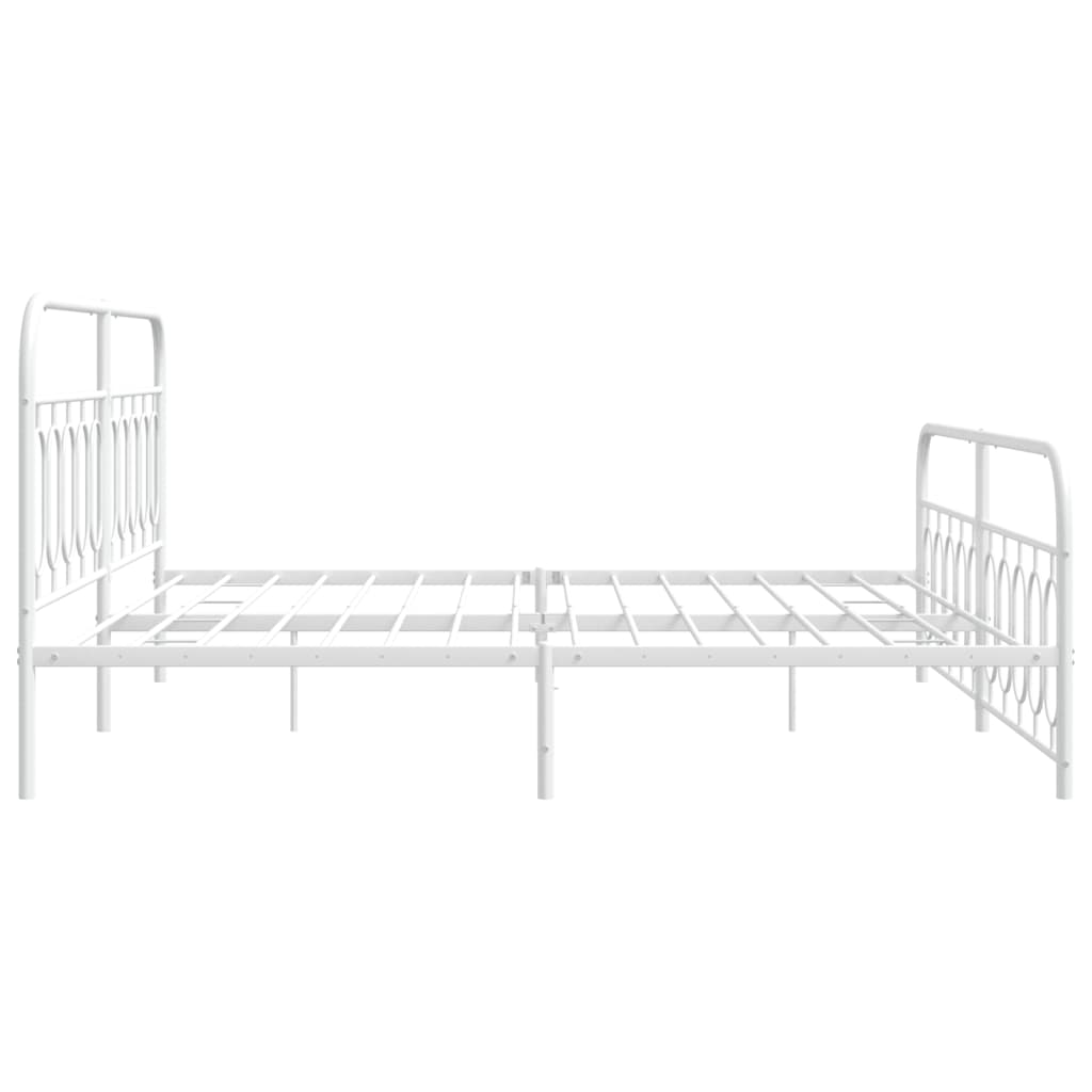 Bed frame with head and footboard metal white 200x200 cm