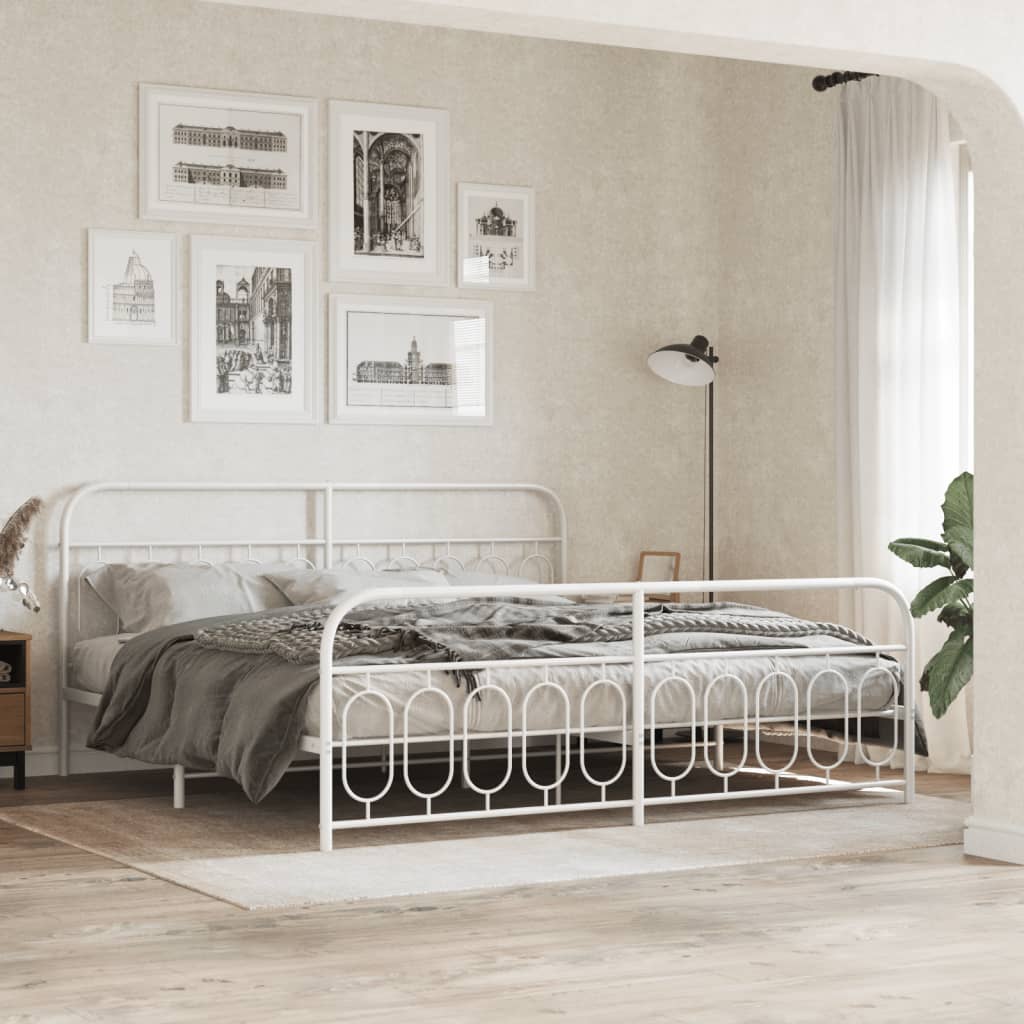 Bed frame with head and footboard metal white 200x200 cm